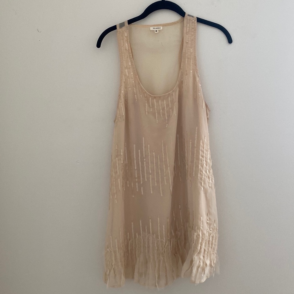 Cream tank top mini dress with sequins detail